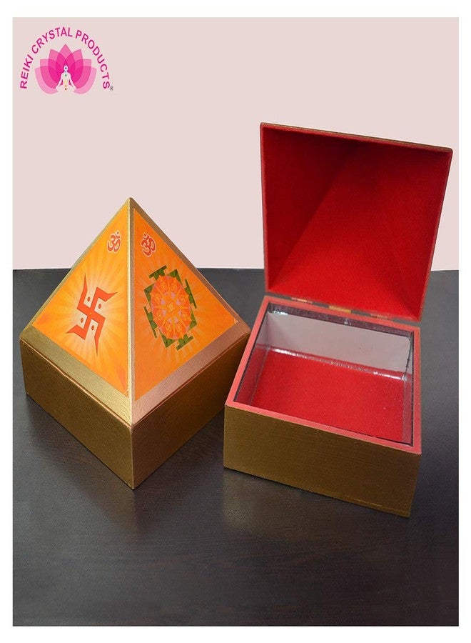 Crystu Wooden Pyramid Wish Box Size 6 inch Wooden Wish Box Om Sticker for Reiki Wish Healing and Crystal Healing Wish Box - Image 2